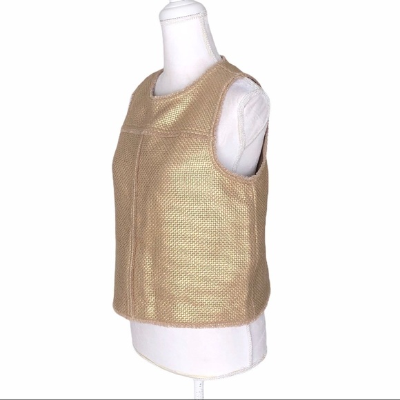 Banana Republic gold woven top sleeveless vest metallic MP petite medium - Picture 14 of 16